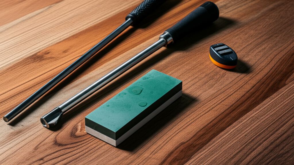Professional knife sharpening equipment and workspace